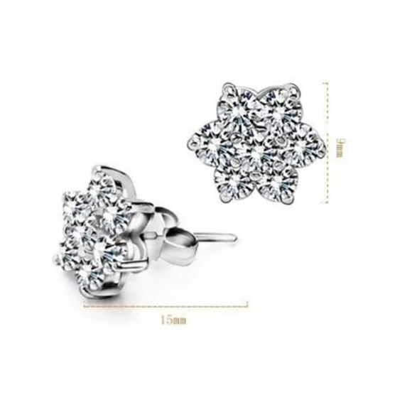 NEW 925 Silver Diamond Flower Stud Earrings - Picture 4 of 7
